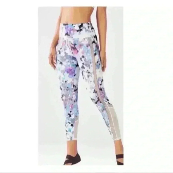 Fabletics Print Leggings Mesh Panel Abstract Print Stretch Blue White Si… - Picture 2 of 12